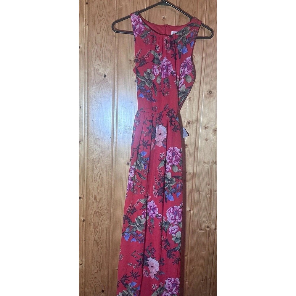 Eliza J Size 6 Red Floral Sleeveless Maxi Dress Tie Waist NWT